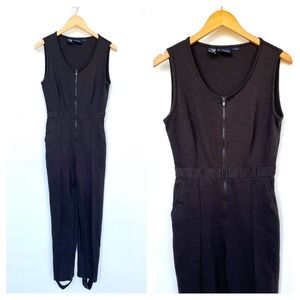 Sold// 1990s Minimalist Black Sleeveless Stirrup Jumpsuit Small